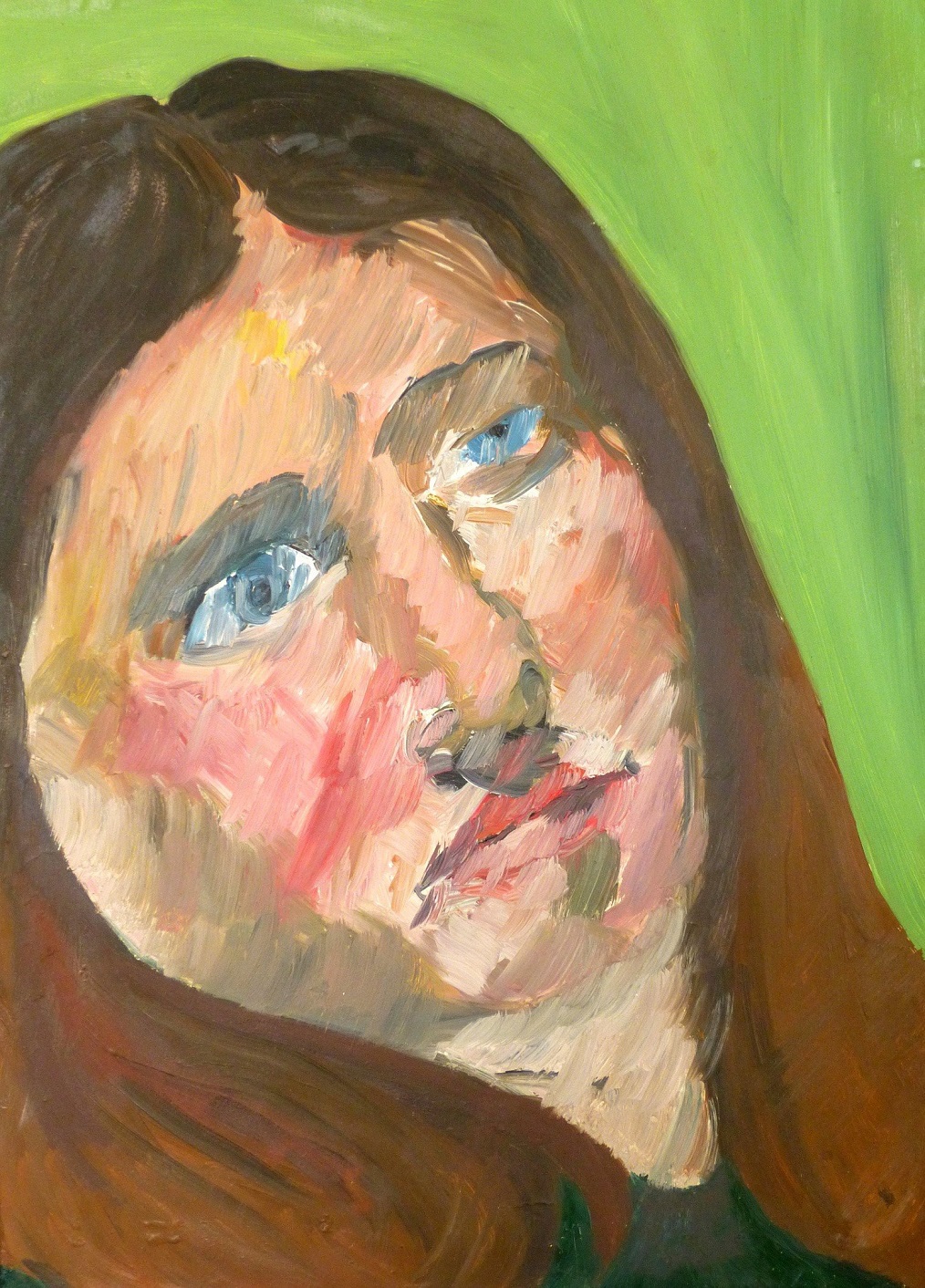 Joanna with green background by Jeffrey Harris, May 1972, oil on board, 280×200mm.
