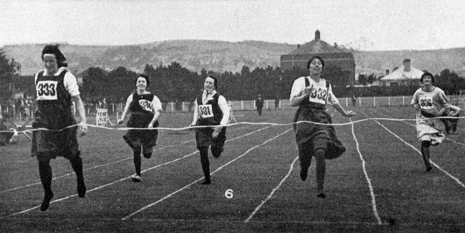 Ladies’ 100 yard race finish at the New Zealand Amateur Athletics Association Otago Centre sports...