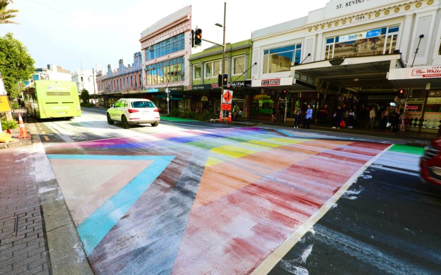 Rain washed much of the paint away, but remnants could still be seen on the crossing today. Photo...