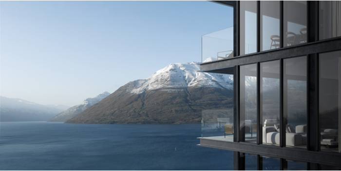 The development comprises apartment blocks with clear views across Lake Wakatipu. Artwork: Supplied