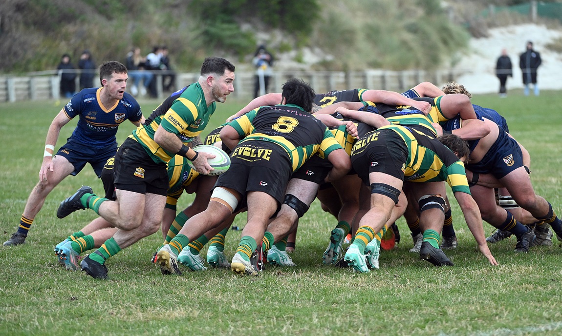 Action from the Dunedin v Green Island match at Kettle Park. Photo: Linda Robertson