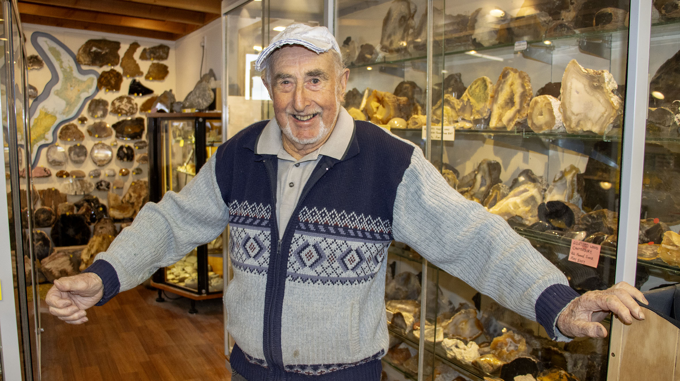 Birdlings Flat Gemstone and Fossil Museum owner Vince Burke. Photo: Geoff Sloan