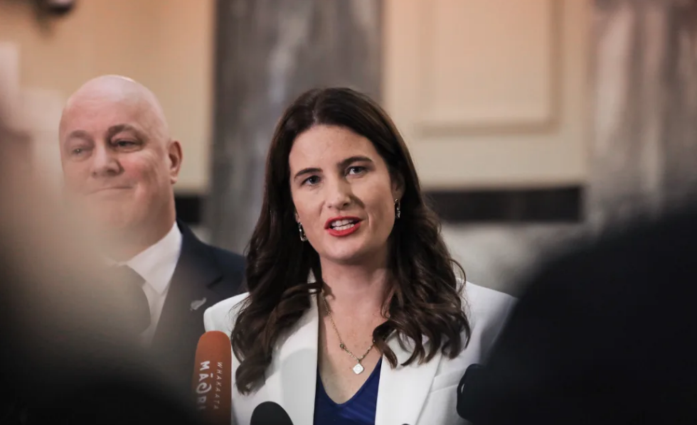 Finance Minister Nicola Willis with Prime Minister Christopher Luxon. Photo: RNZ 
