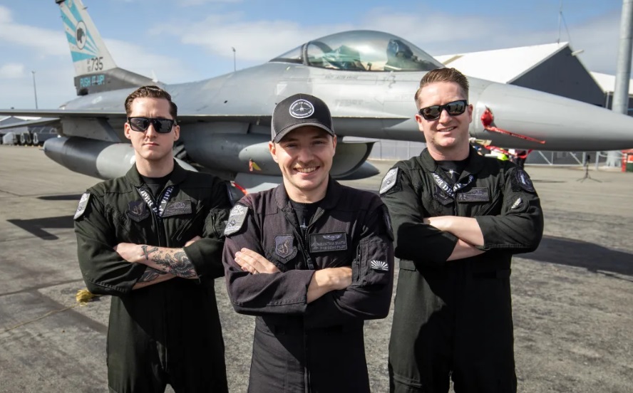 F-16 team members (from left) Staff Sergeant Lucas Haas, Captain Ethan Smith and Technical...