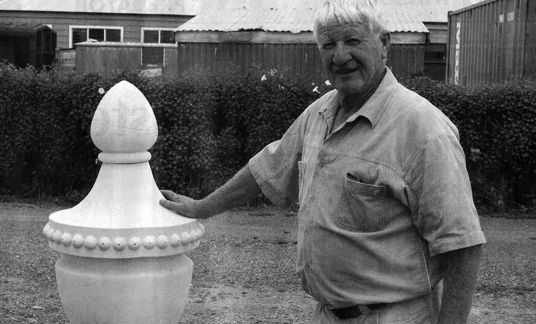 Bill Dooley stands with an Oamaru stone carving for a 2007 profile in the Oamaru Mail. Photo:...