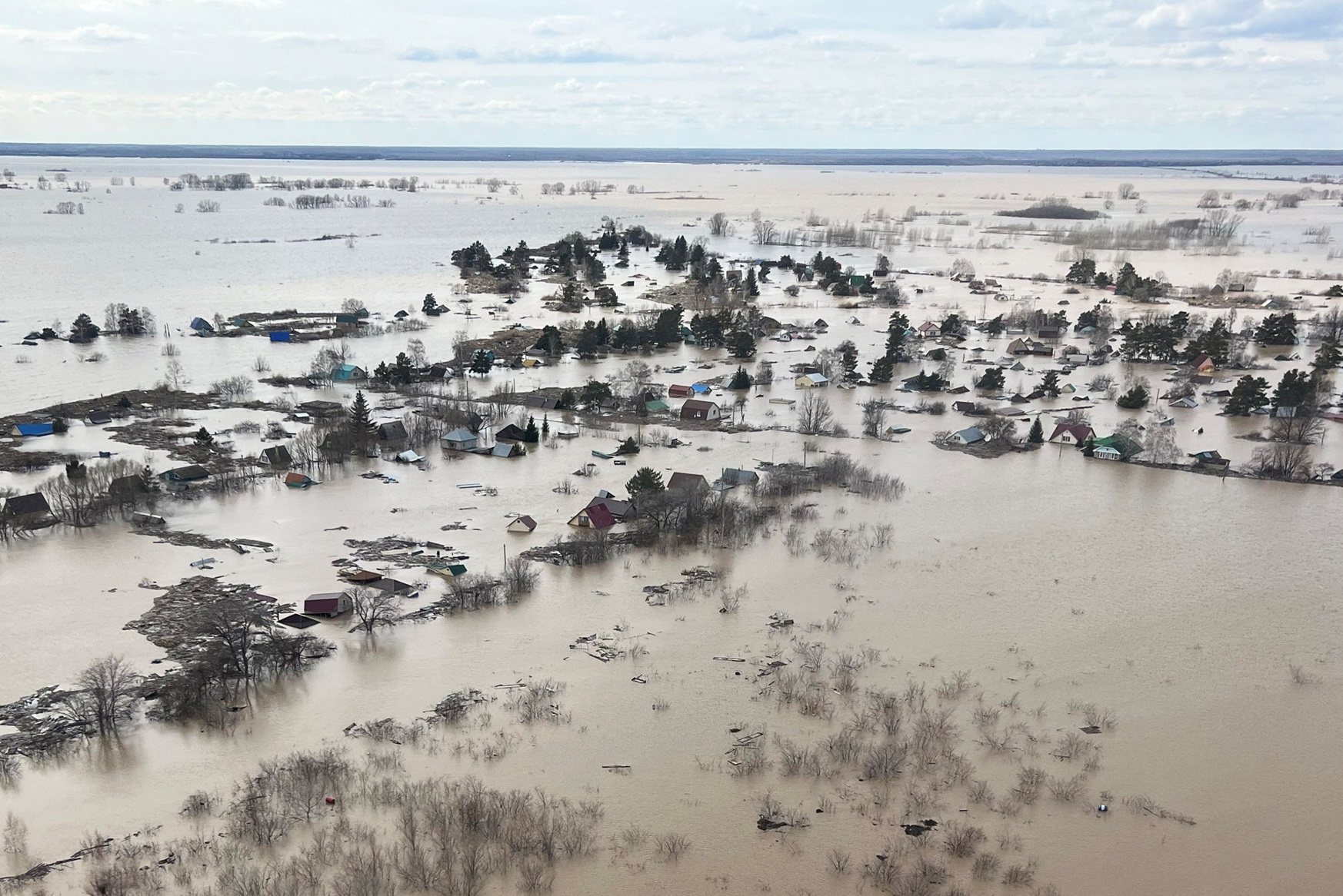 An aerial view of a flooded residential area in the North Kazakhstan region. Photo: Reuters