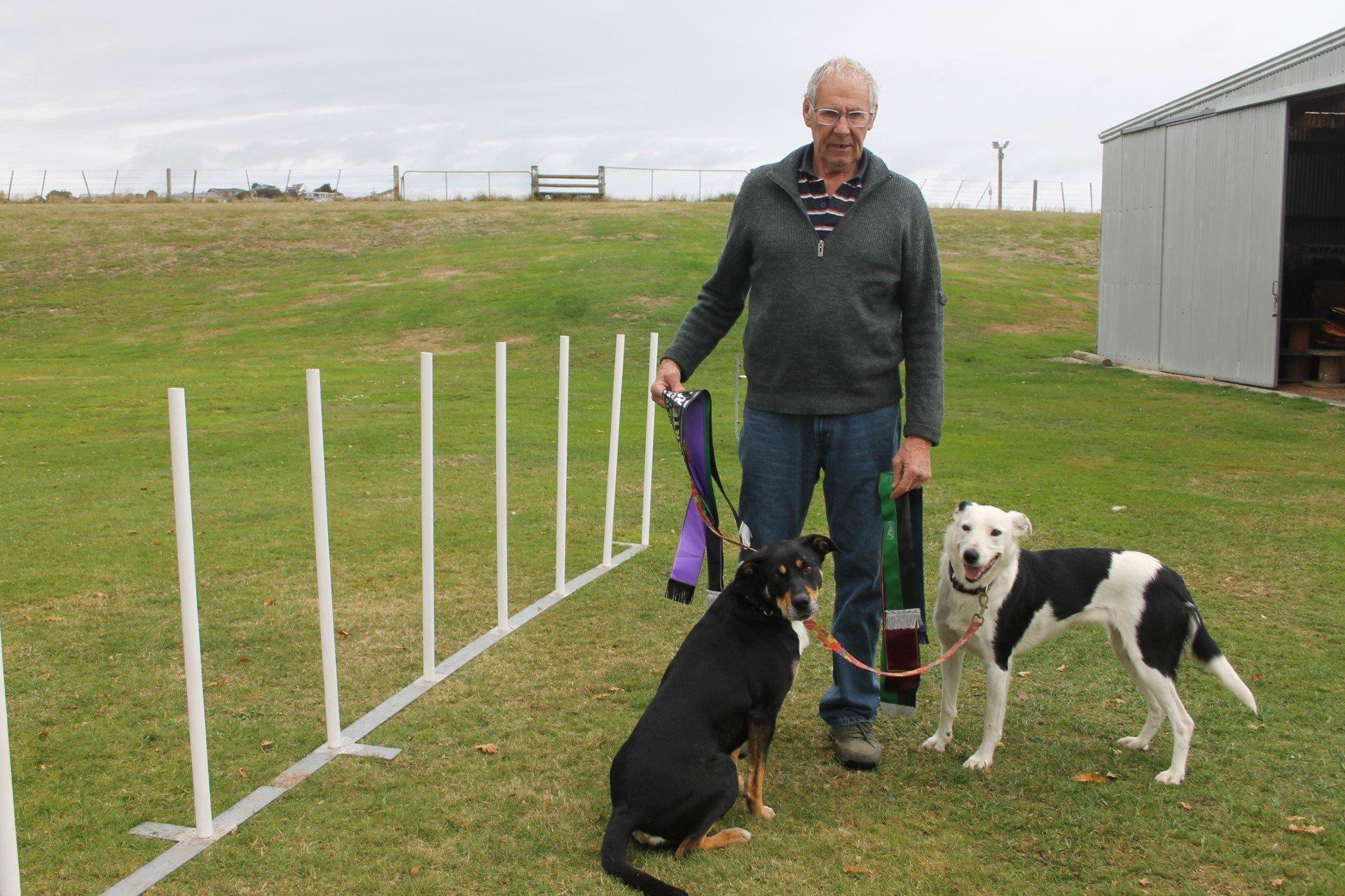 Allen Booth of Benhar with his two dogs Willow (left) and Hannah, who have both won dog agility...