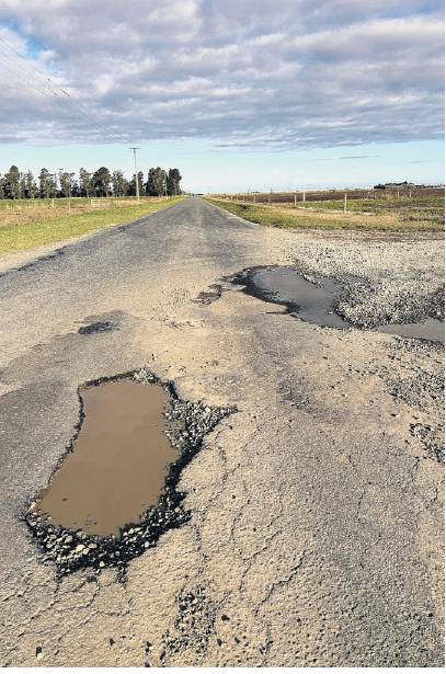 A giant pothole on Chertsey Kyle Rd is an unmarked danger for motorists. Photo: Supplied