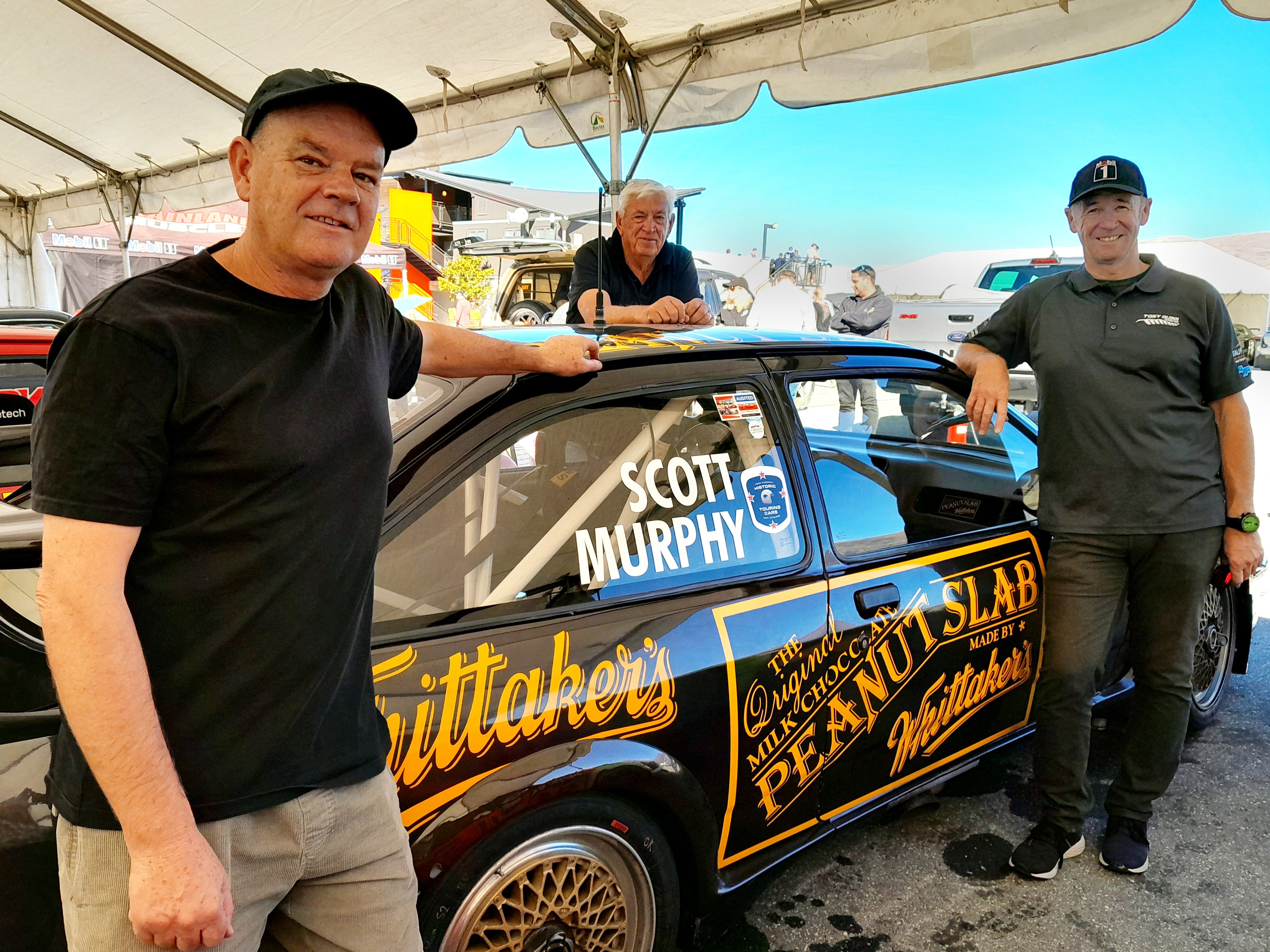 Driver Kayne Scott (left), of Hamilton, owner Peter Sturgeon (centre), of Christchurch, and...