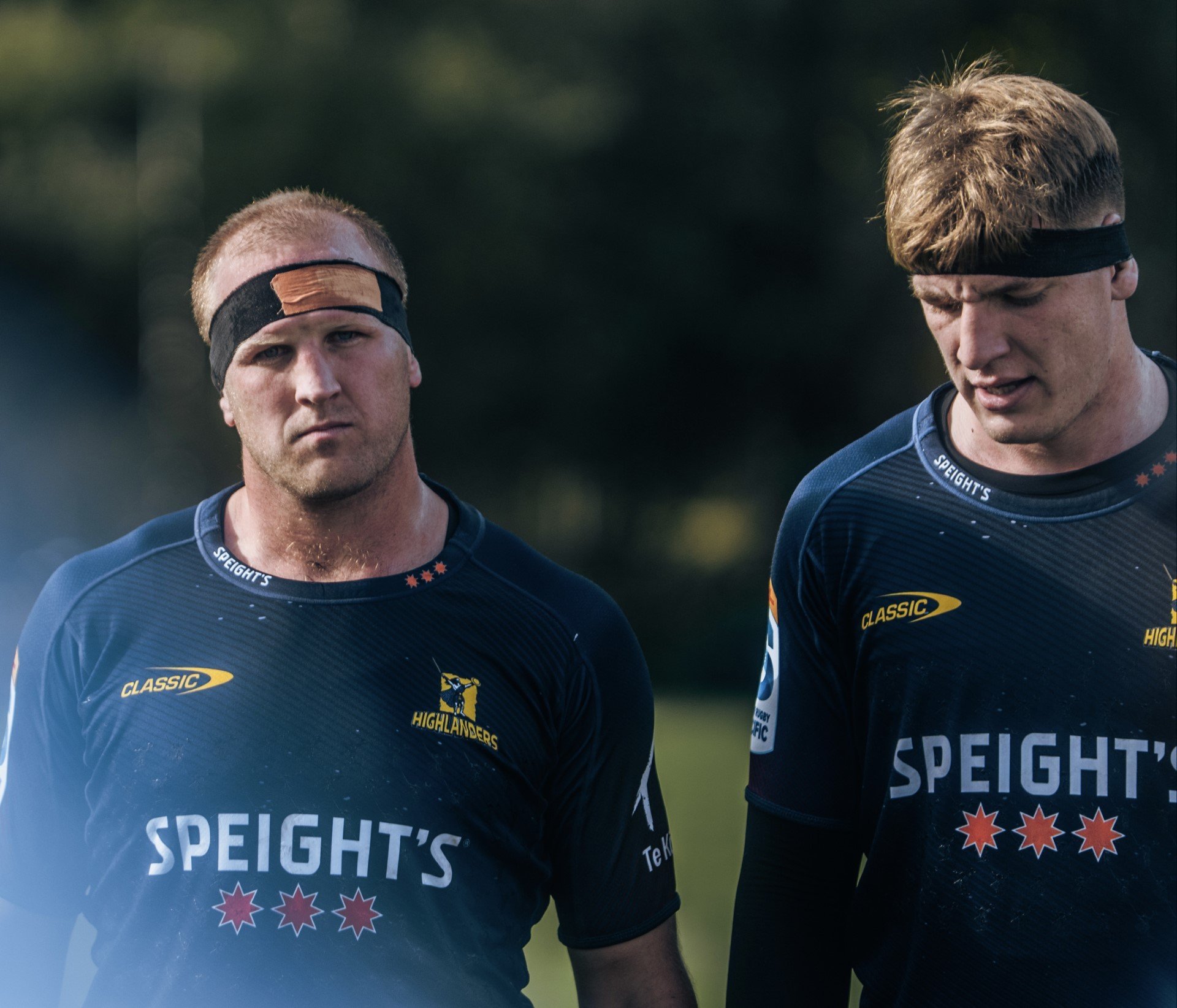 Mitch Dunshea (left) will make his Highlanders debut alongside young lock Fabian Holland against...