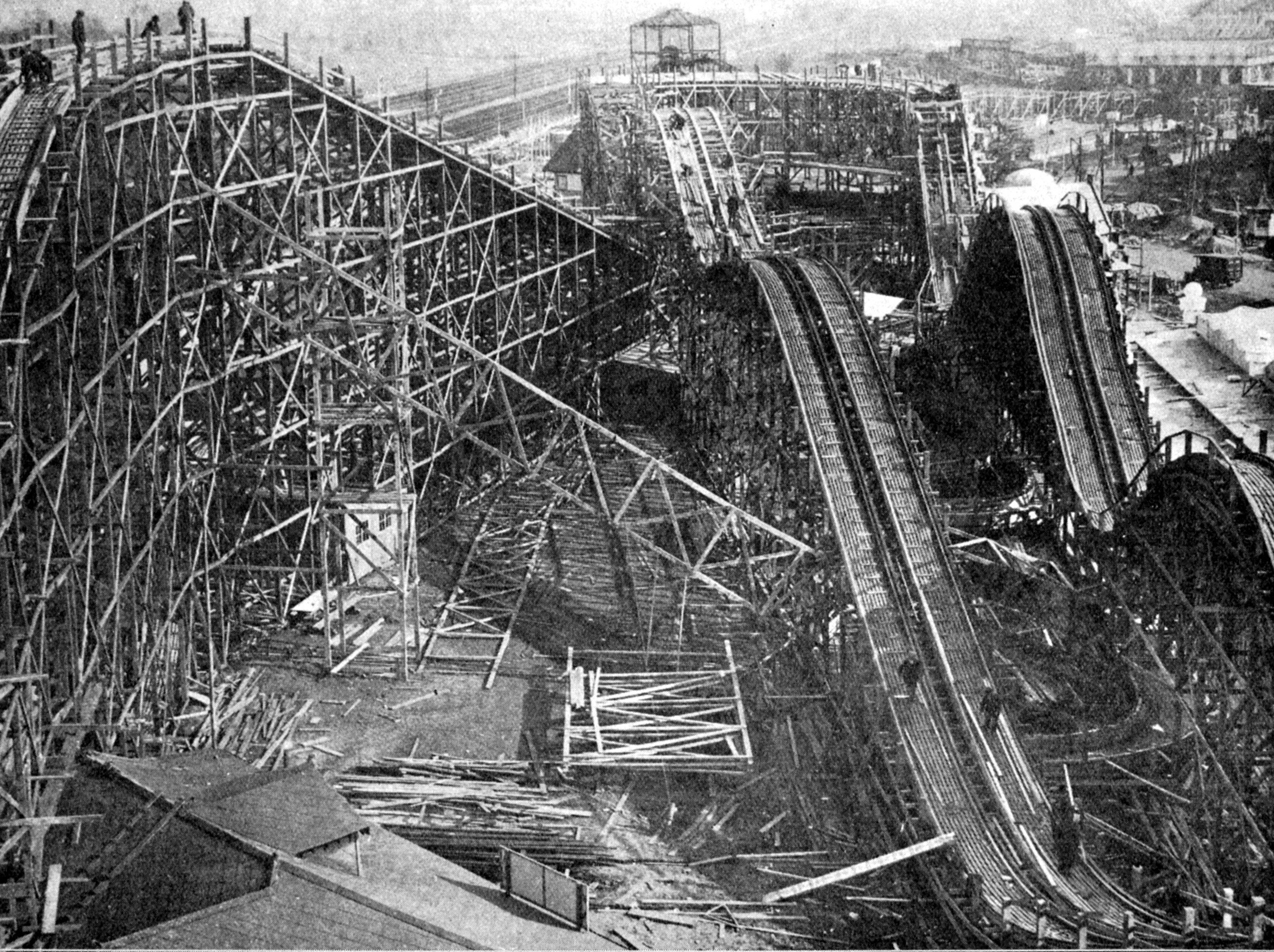 The "scenic railway" roller-coaster under construction for the British Empire Exhibition at...