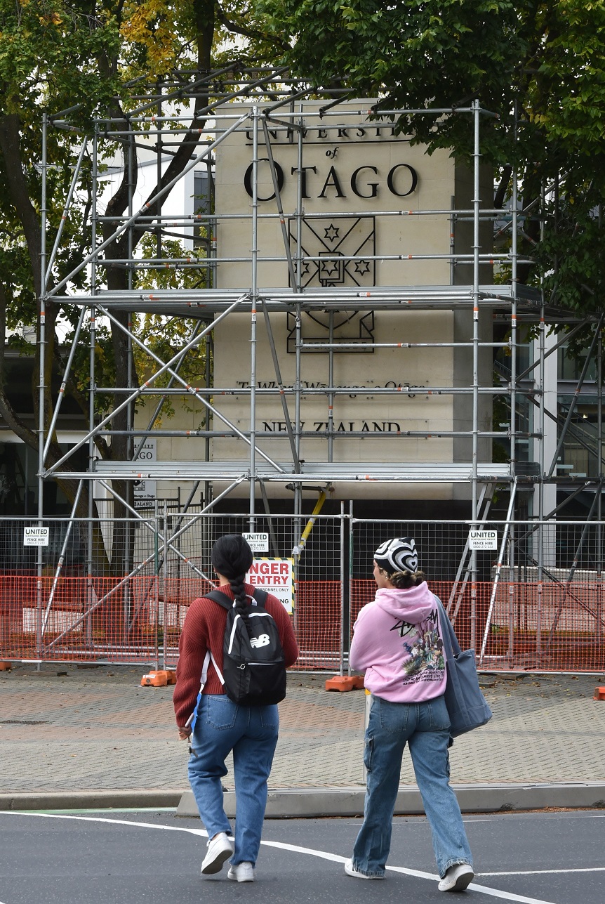 The logo and name on the University of Otago sign in Cumberland St are being updated in time for...