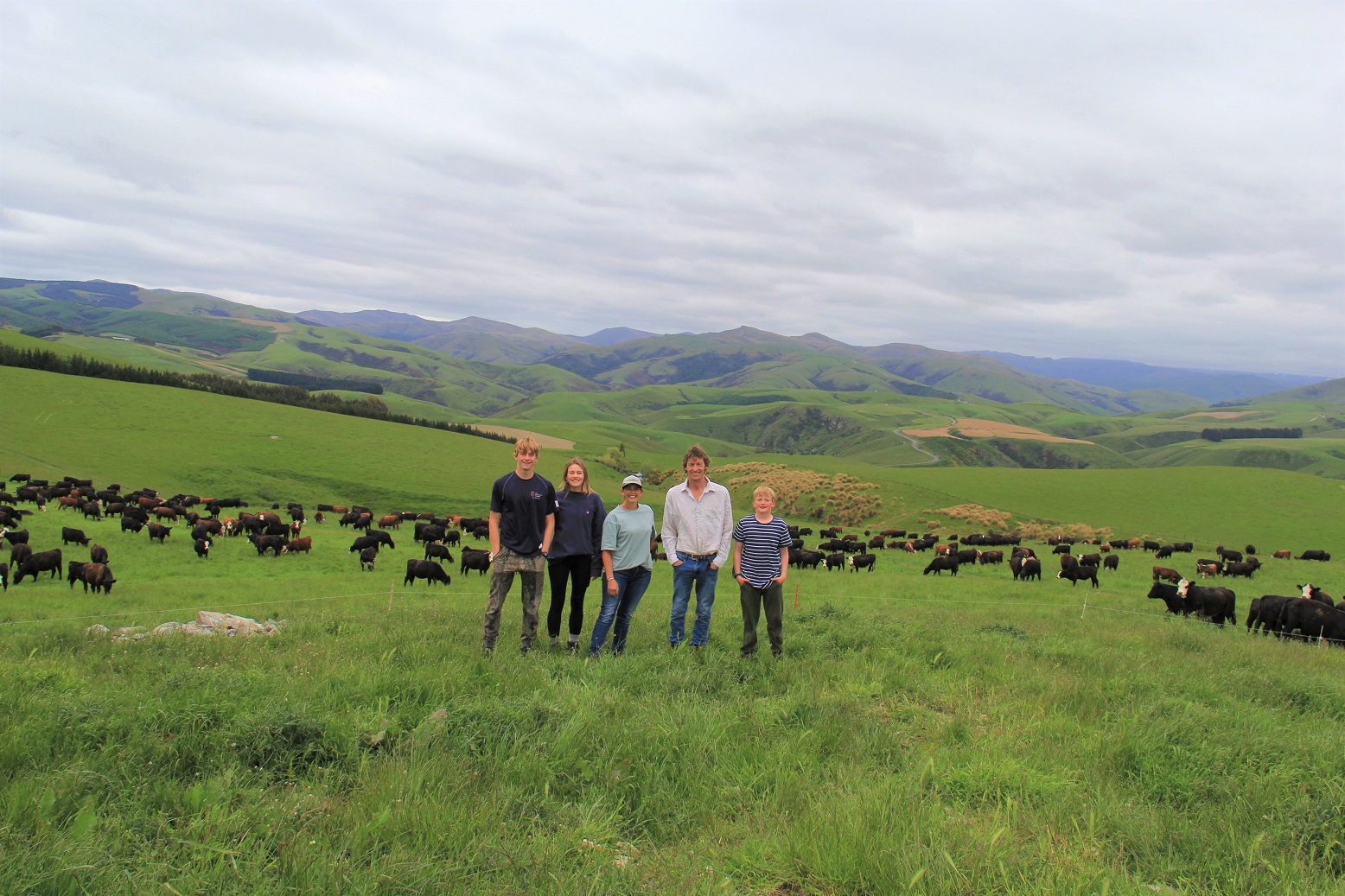 Rebecca and Quintin Hazlett with the family on Hukarere Station, West Otago.