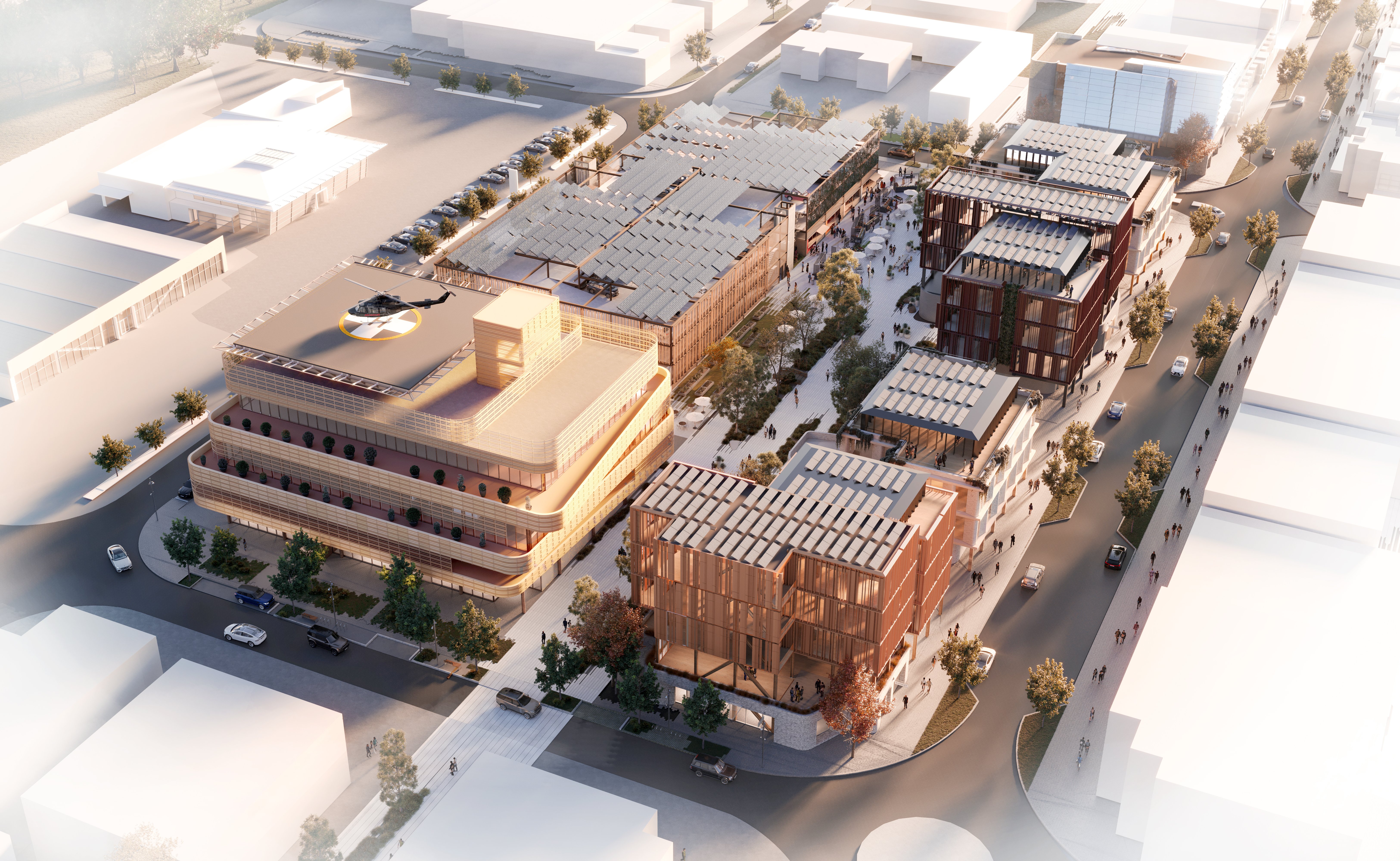 An overview of the planned health precinct. Image: Roa