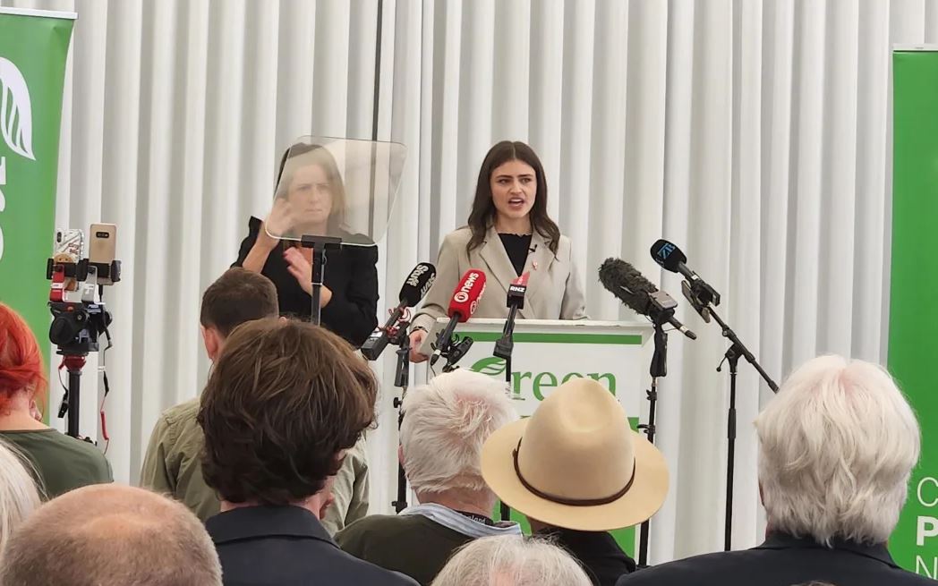 Chlöe Swarbrick delivering her first "State of the Planet" speech as co-leader of the Green Party...