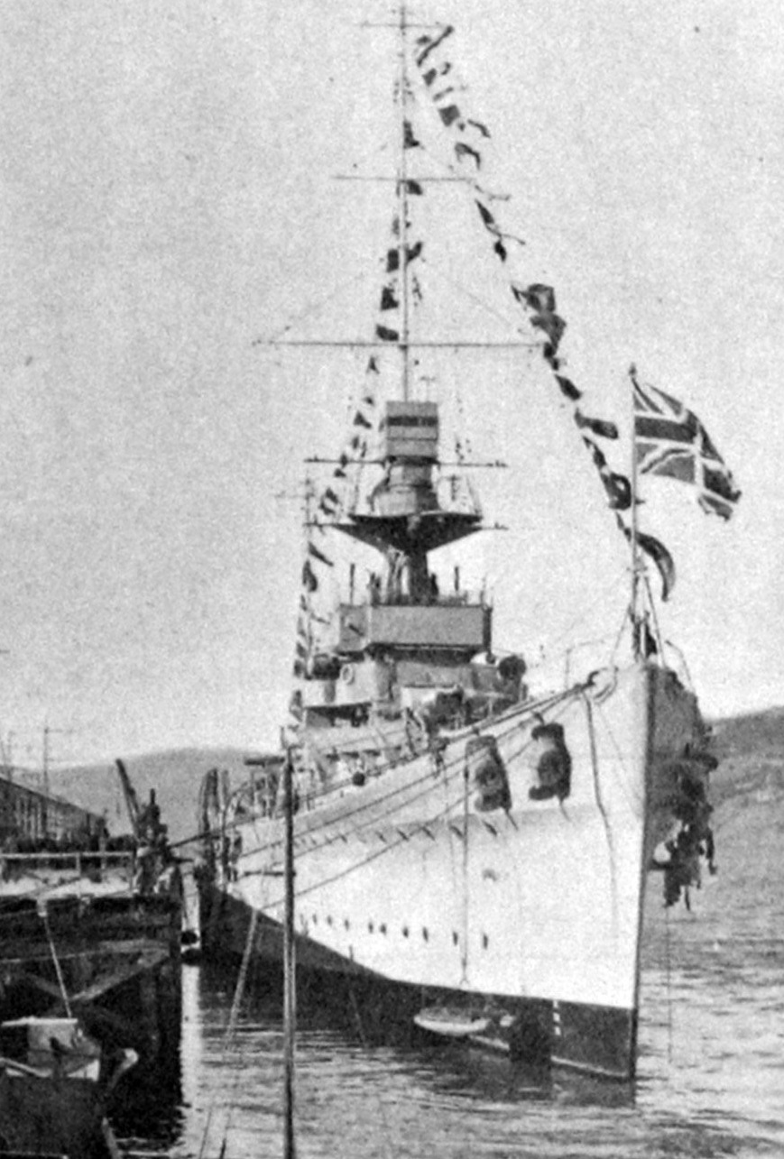 HMS Dunedin dressed to mark the anniversary of King George V’s Accession to the Throne. — Otago...