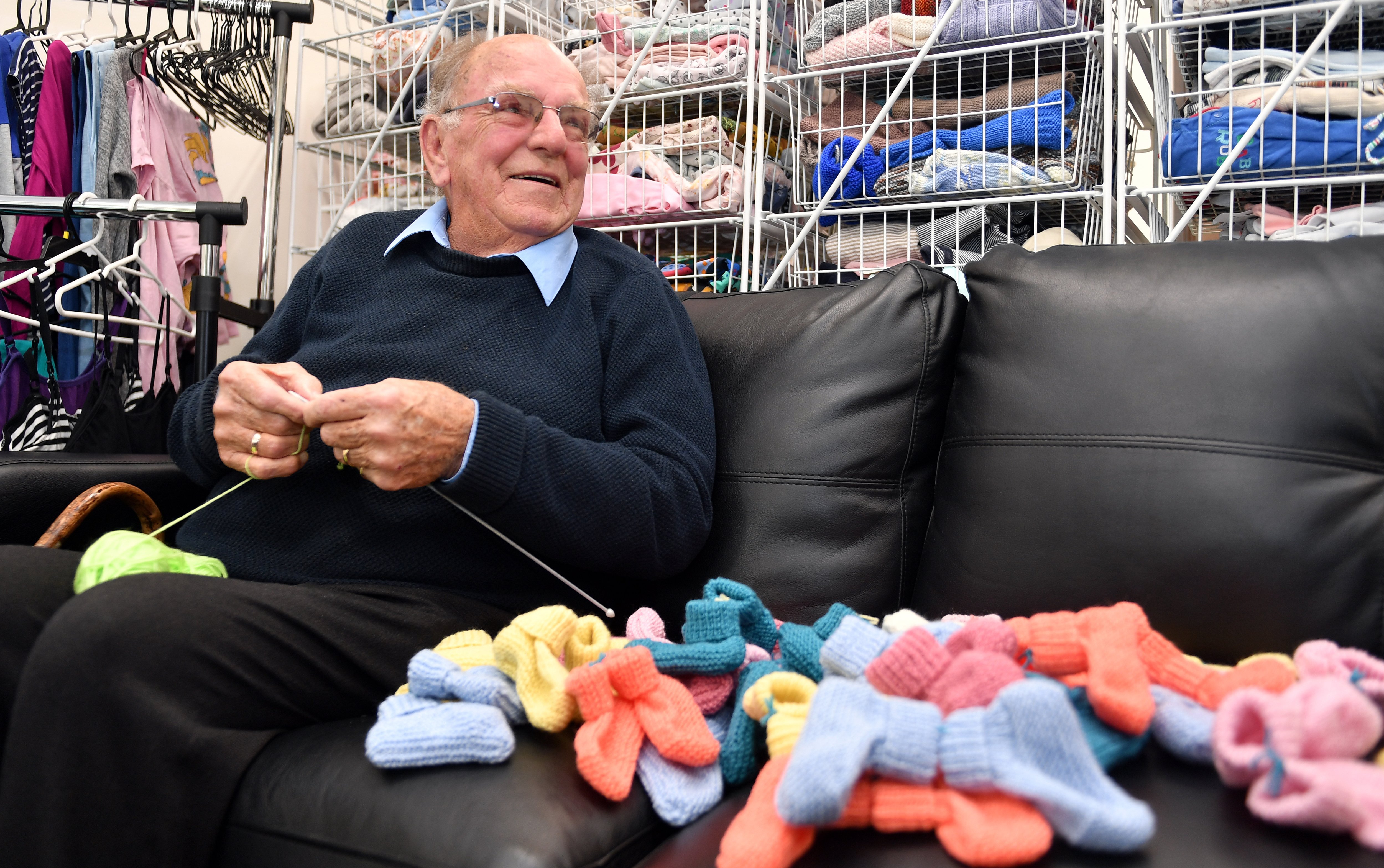 Jim Trainor has spent years knitting 900 pairs of baby booties for Pregnancy Support Dunedin to...