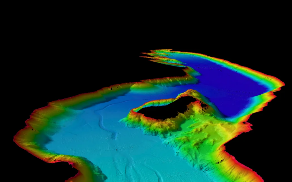 3D graphic of high-resolution bathymetry data retrieved from Wānaka lakebed mapping project....
