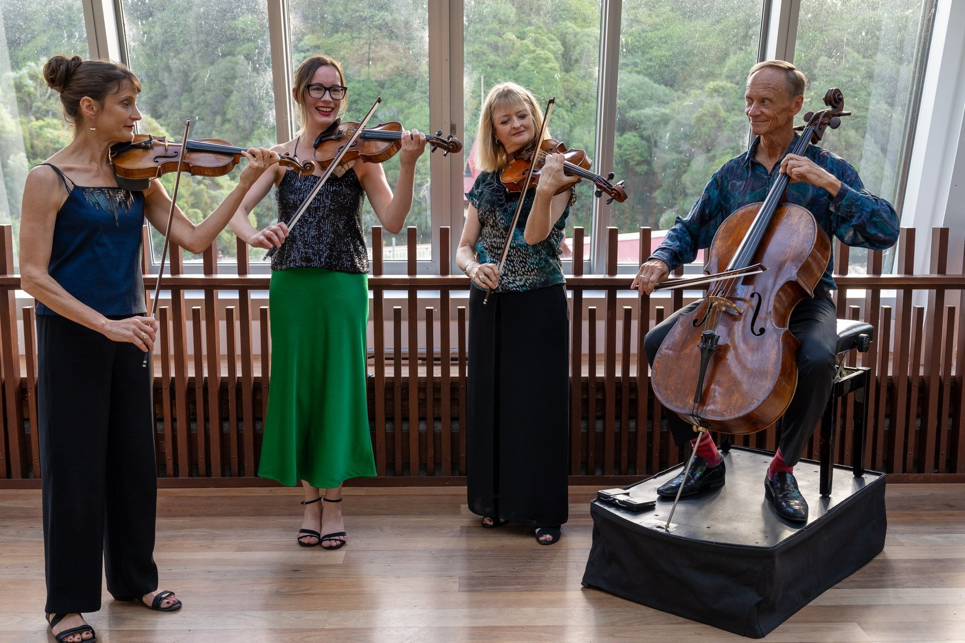 The quartet (from left) — first violinist Helen Pohl, Lapins, violist Gillian Ansell and cellist...
