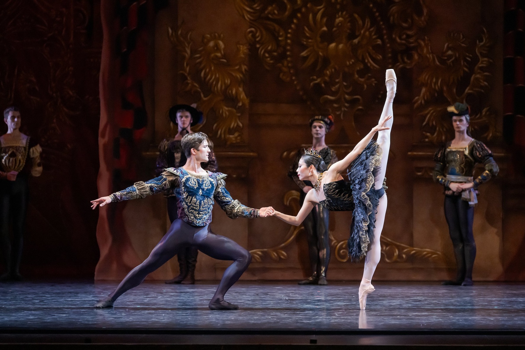 RNZB dancers Mayu Tanigaito, as Odette/Odile, and Laurynas Vejalis, as Siegfried, in Swan Lake....