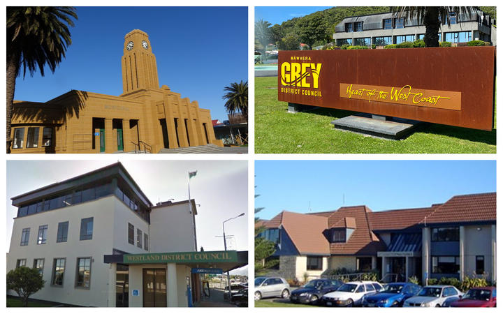 From top left: Buller District Council; Greymouth District Council; West Coast Regional Council...