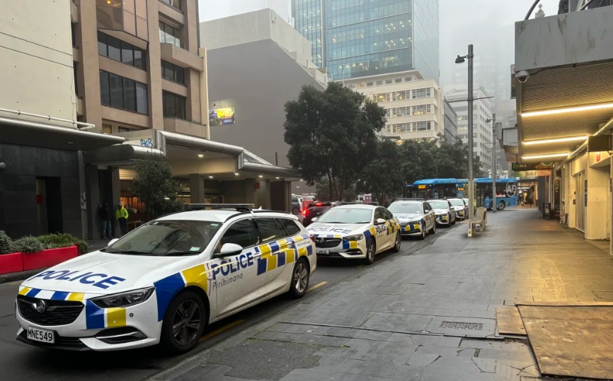 Police cars at the scene in central Auckland. Photo: RNZ