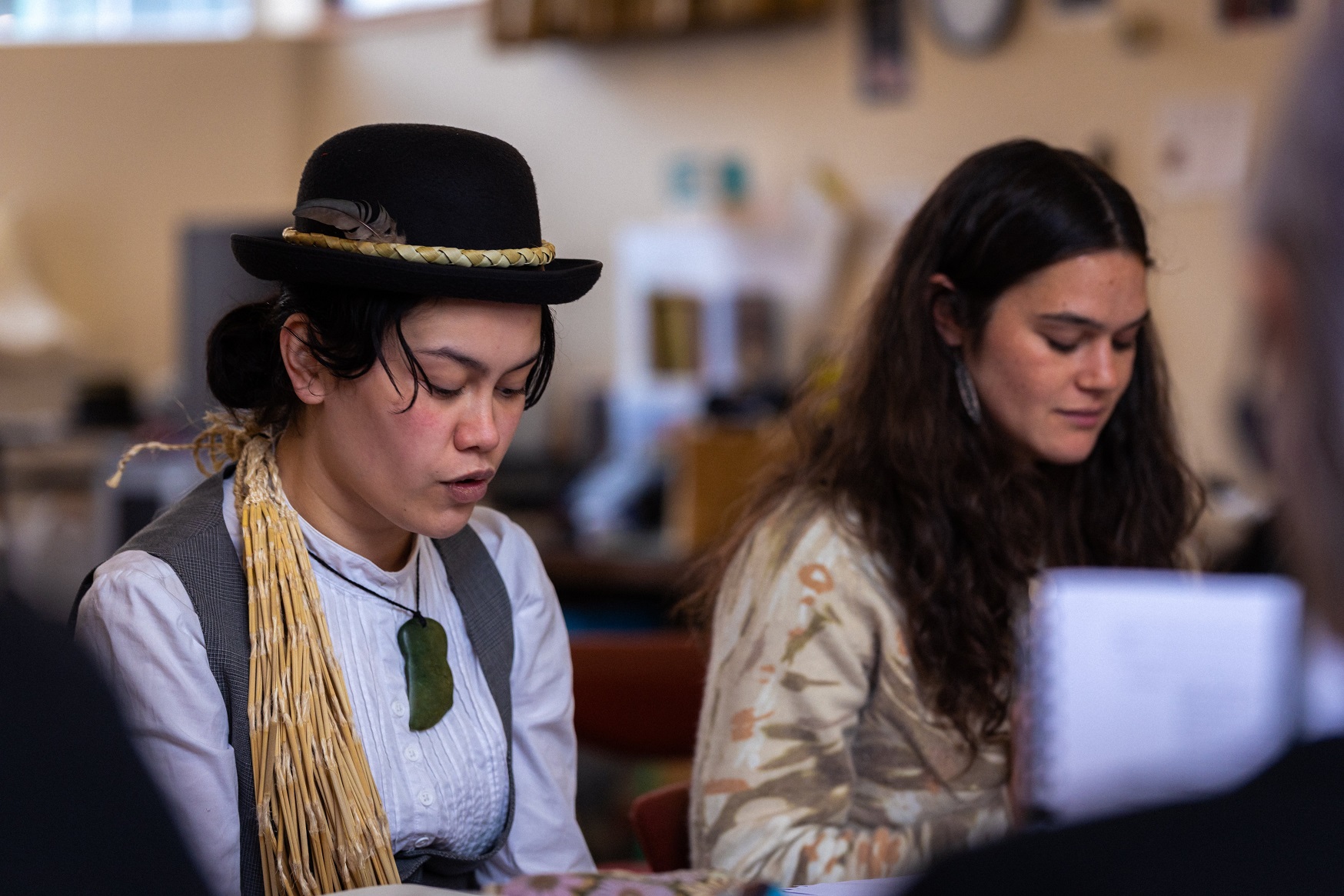 Turipa (left) and Manning get into character during a rehearsal. Photo: supplied