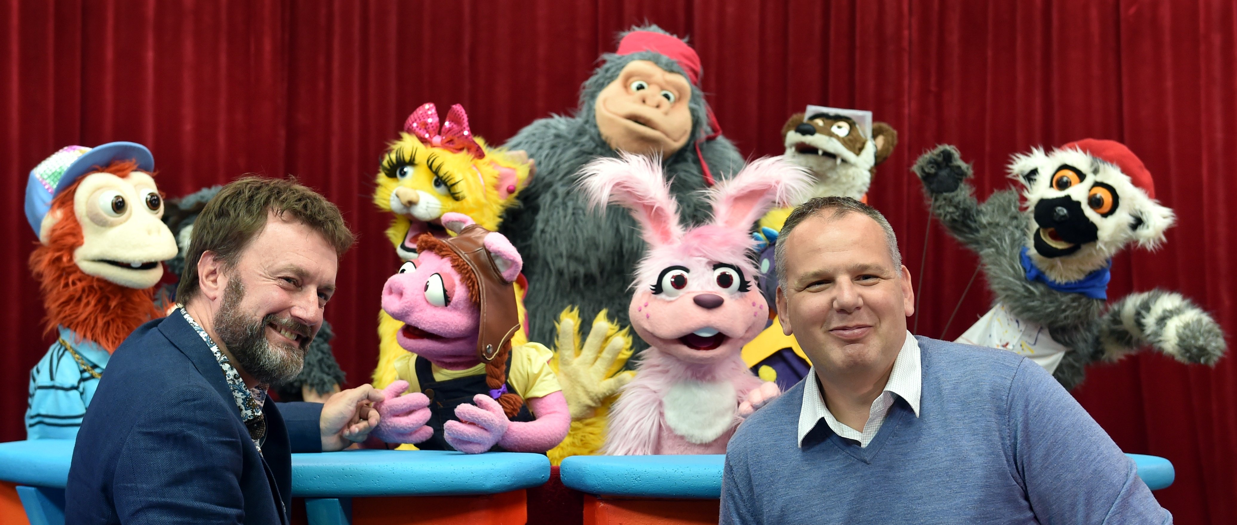 Surrounded by puppets at NHNZ’s Dunedin studio in 2016 are (above) ZooMoo creative director Ian...