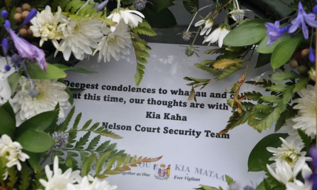 A note left in Fleming's honour by Nelson's court security team. Photo: Samantha Gee