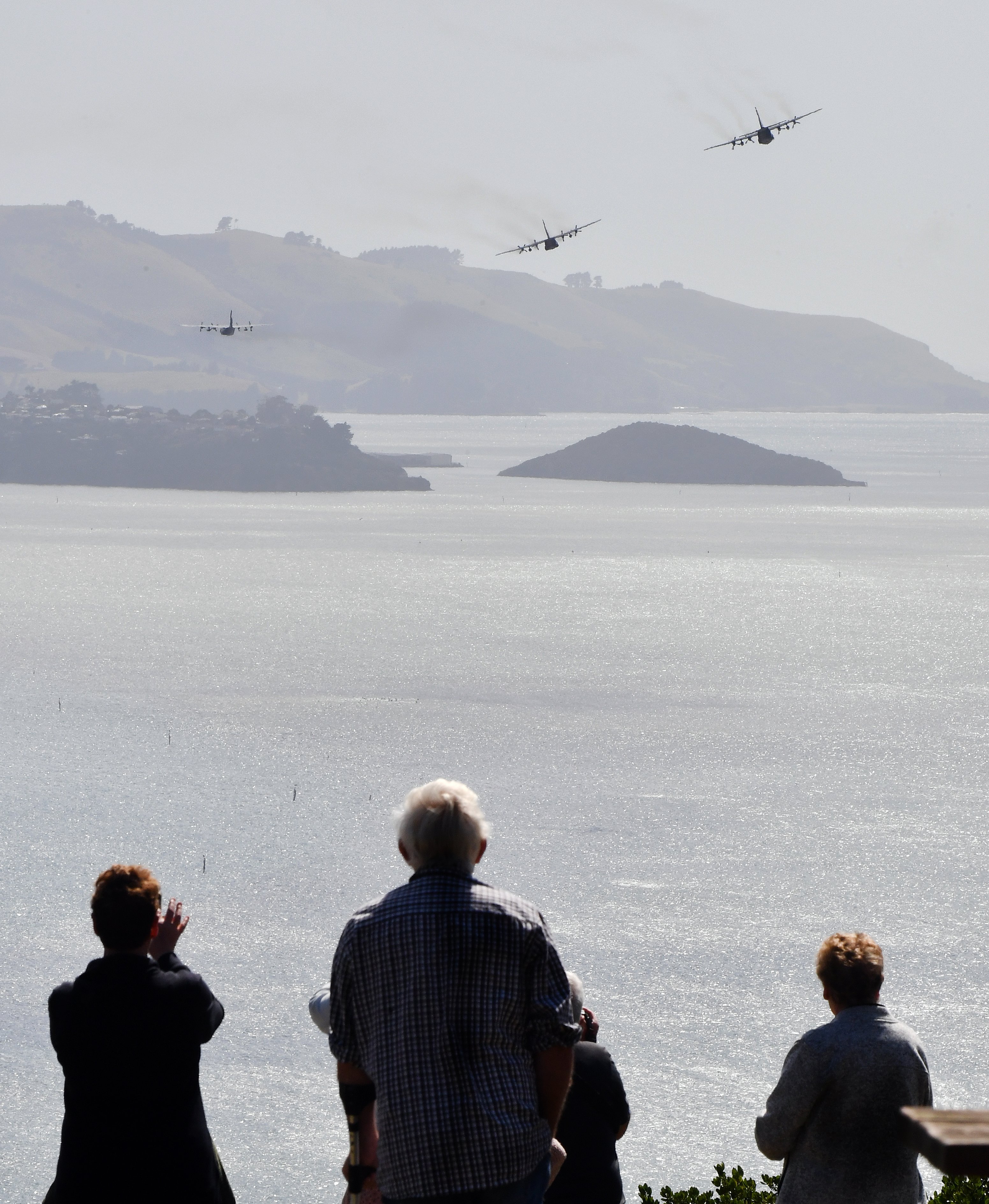 people watched the Hercules C-130H fleet on its farewell tour fly over Otago Harbour yesterday....