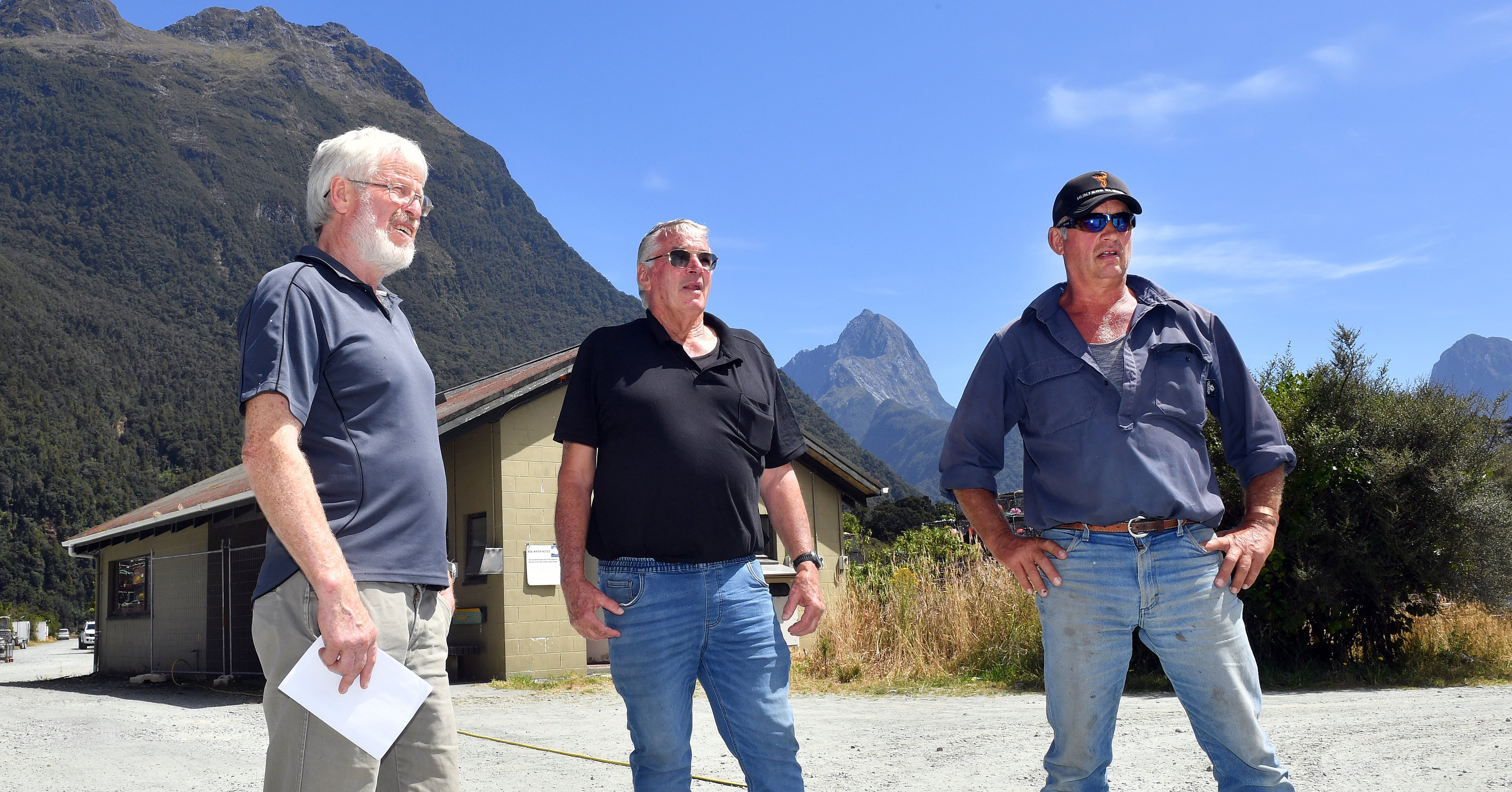 Fiordland recreational boatie Dave McCarlie, left, beside fellow boaties Dave Morton and Ross...