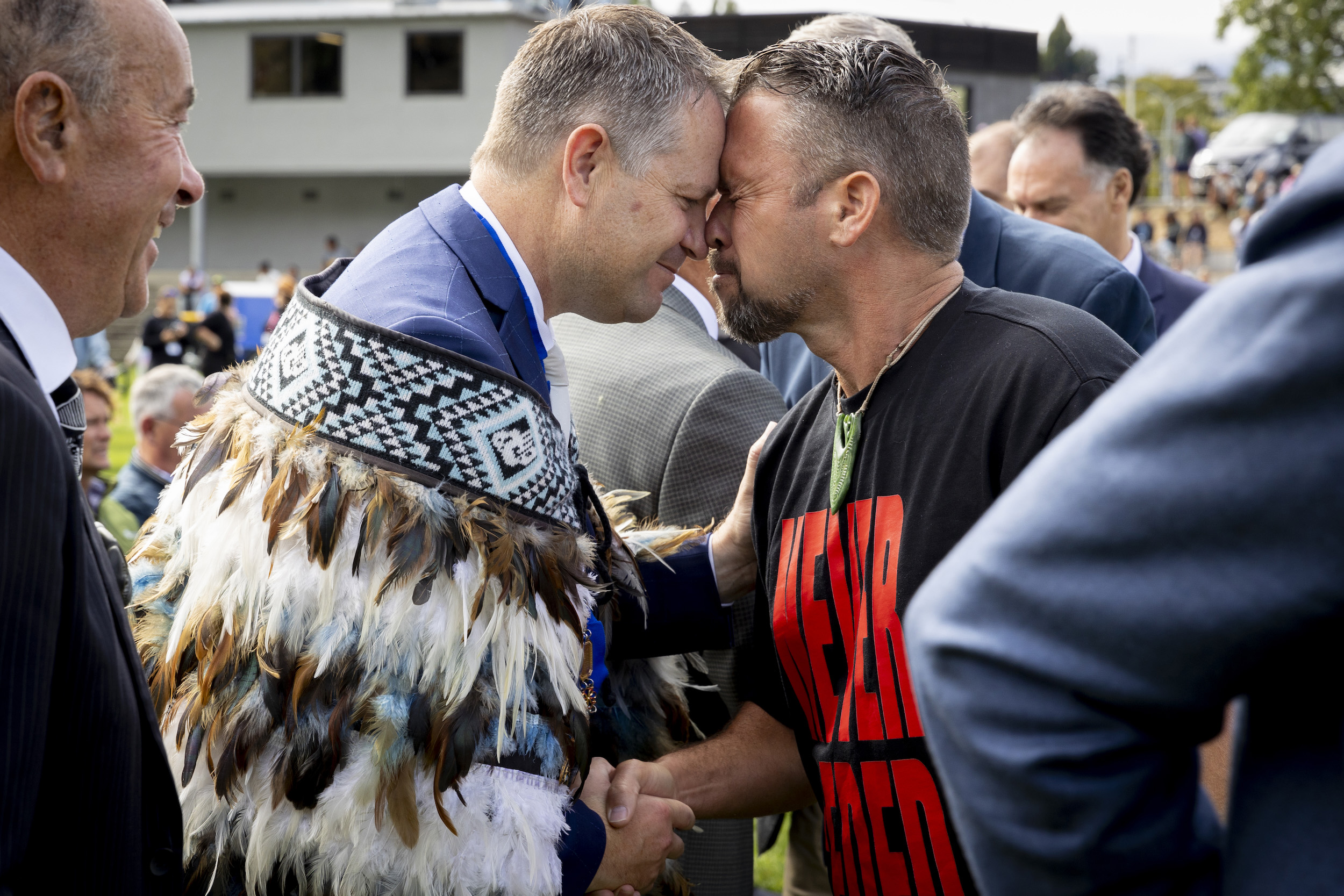 Queenstown Lakes Mayor Glyn Lewers (left) and Te Pāti Māori MP Takuta Ferris greet one another...