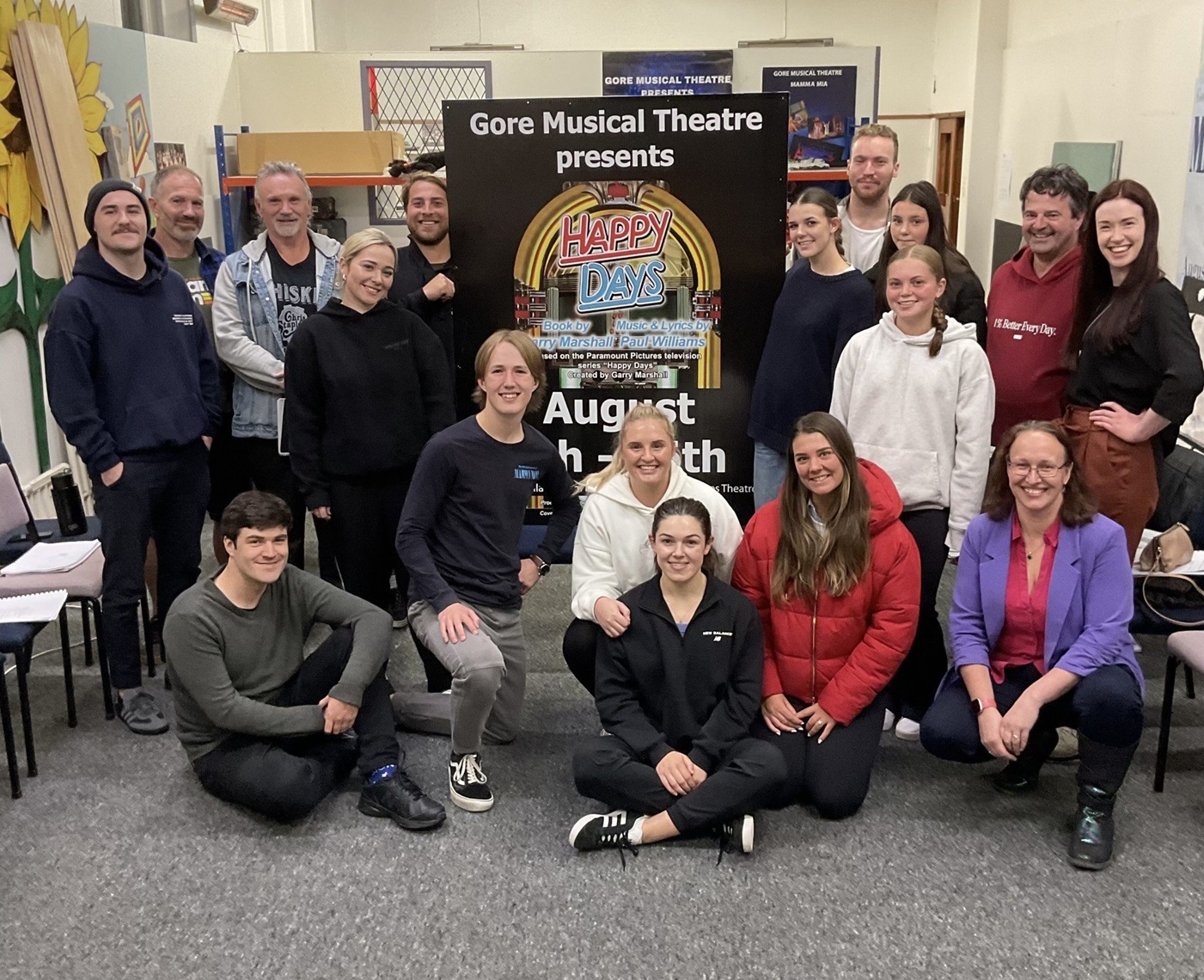 The cast of the upcoming Gore Musical Theatre production of Happy Days at their first rehearsal....