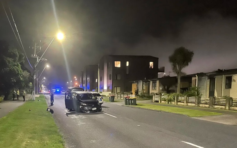 The scene where four vehicles - including three police cars - were rammed. Photo: RNZ