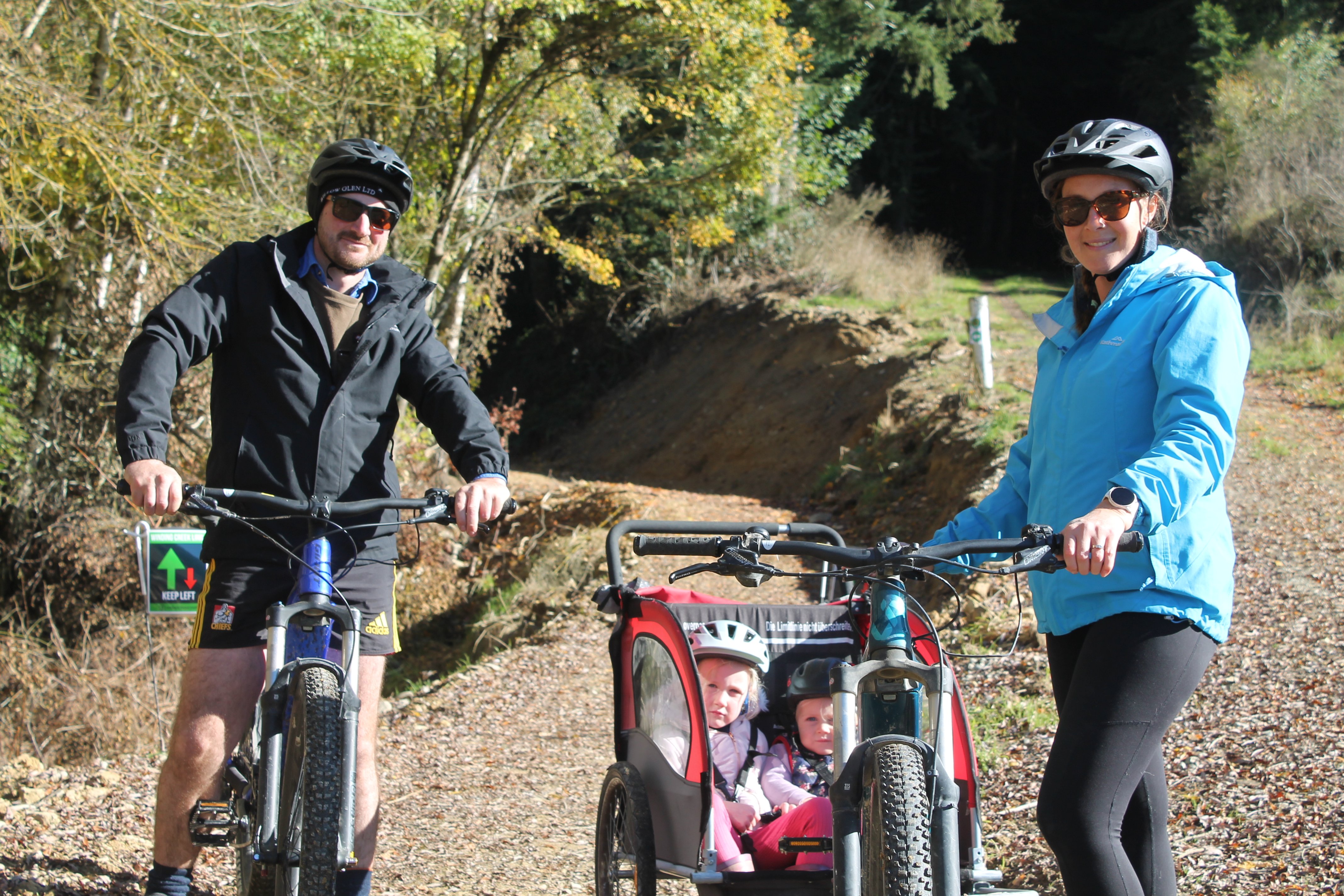 Ready to test the new Waikaia forest track are Benji and Zoe Gillespie with their daughters...