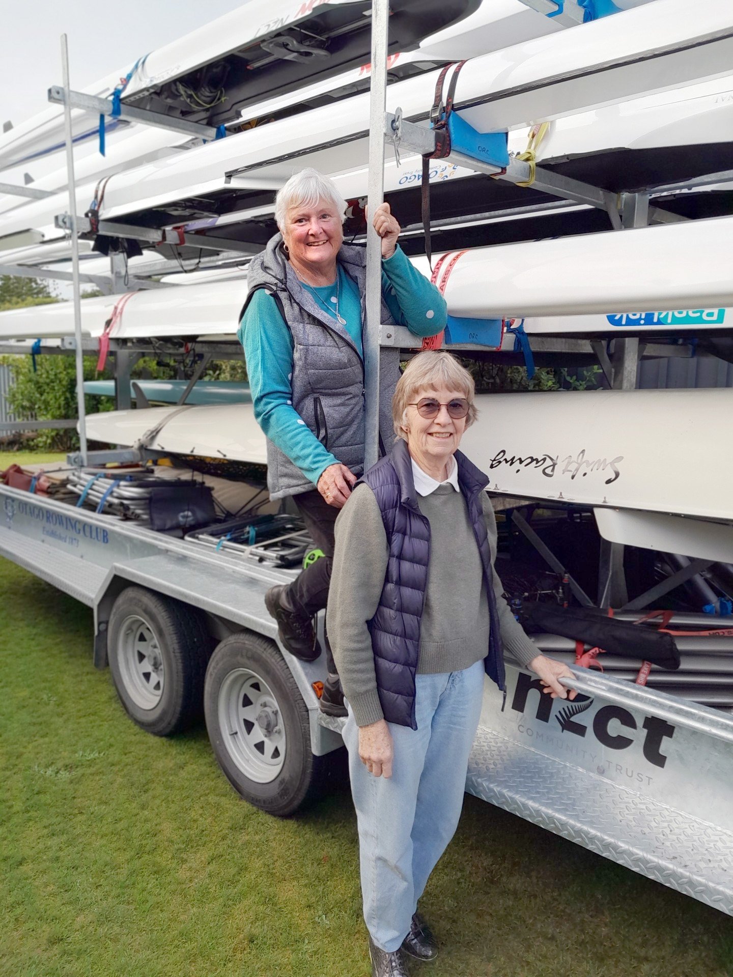 Dunedin rowers Lorraine Drew (78, left) and Bernadette Drummond, 71, look forward to making waves...