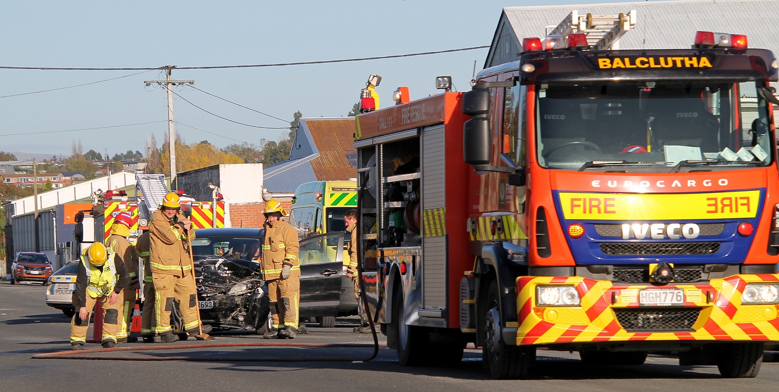 Emergency services at the scene in Balclutha on Thursday morning. Photo: Nick Brook