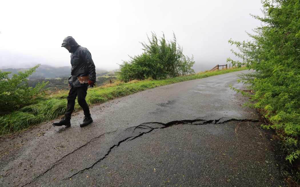 Cracks on Lighthouse Road led to four homes being evacuated last week. Photo: Christchurch City...