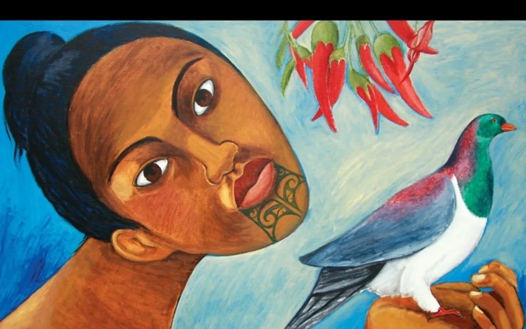 Māori Woman with Cabbage Tree and Wood Pigeon, Robyn Kahukiwa, 2004. Photo: supplied