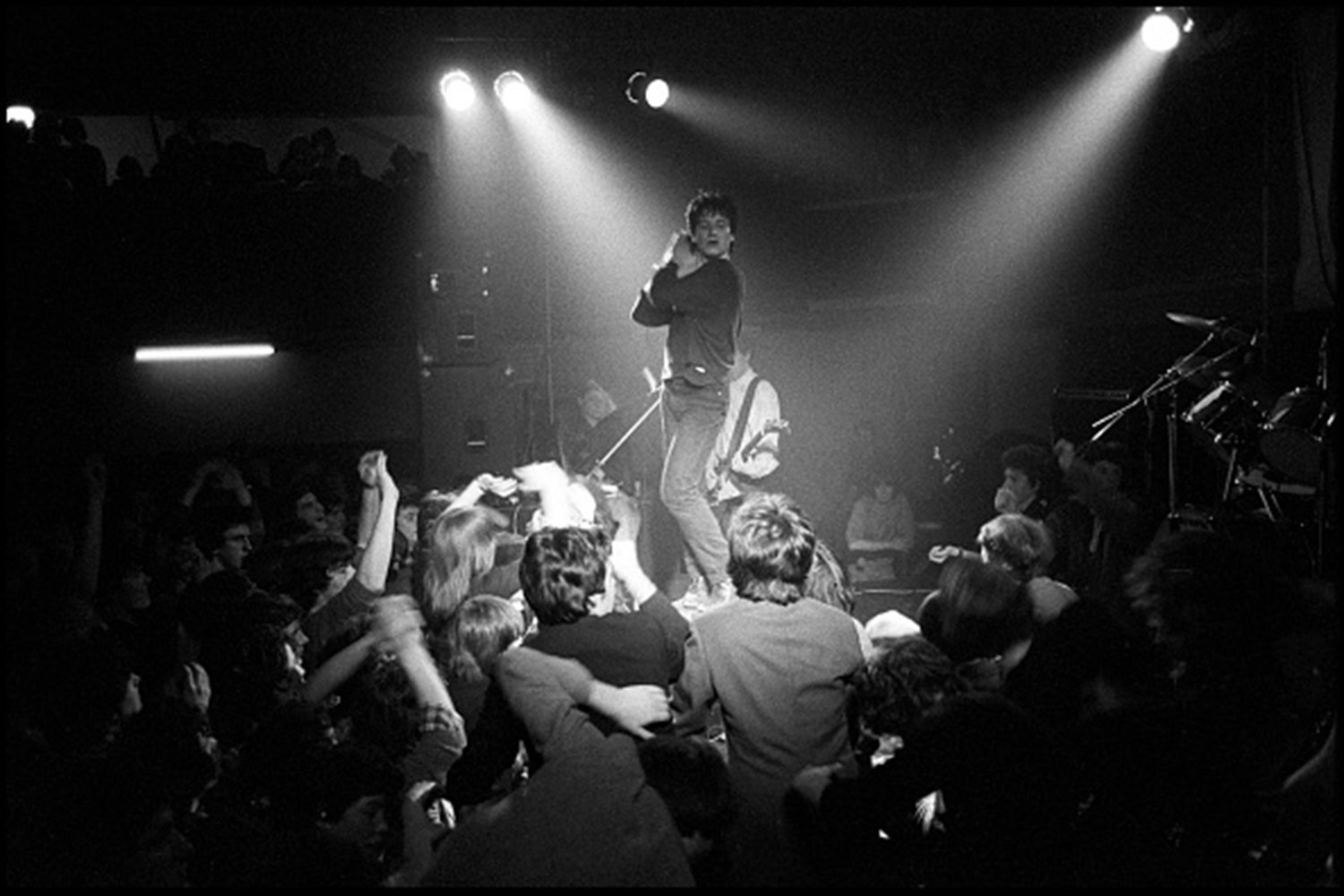 On stage at the Arcadia Ballroom, Cork, Ireland, March 1980.