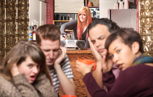 Restaurants pump out loud music to mask mundane backstage sounds, resident soundtrack designer...