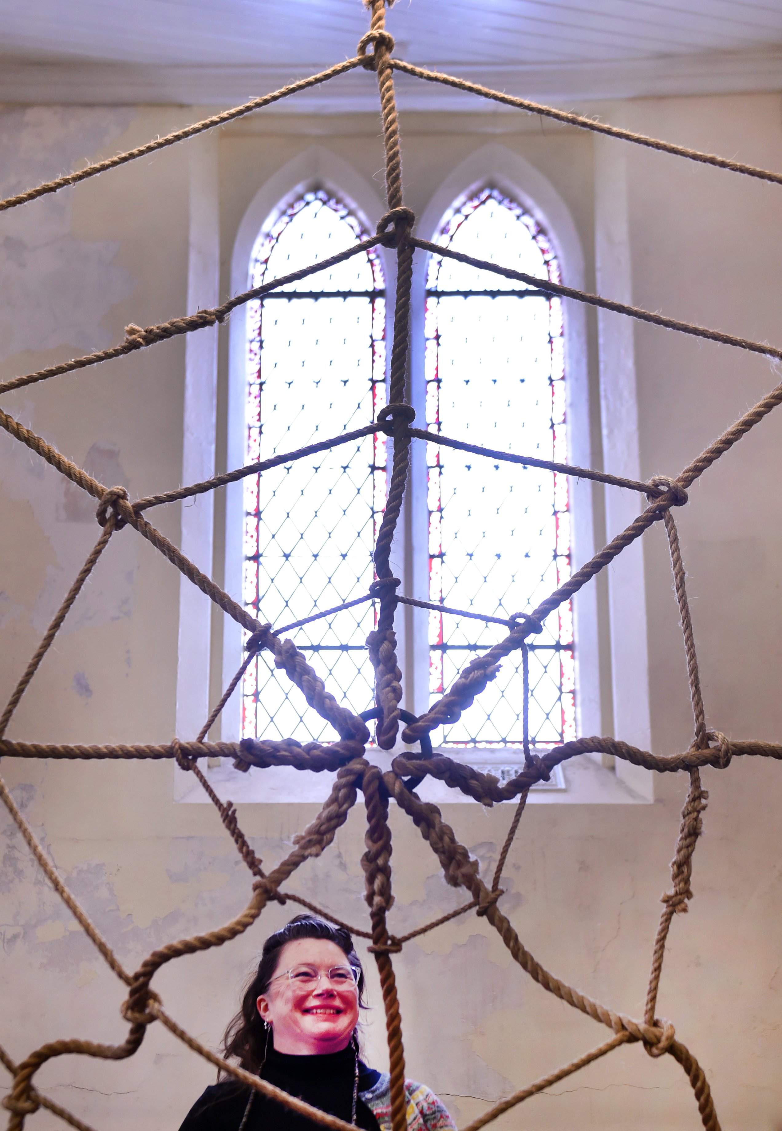 The Historic Iona Church Restoration Trust committee member Rachel Day in front of a hand-made...