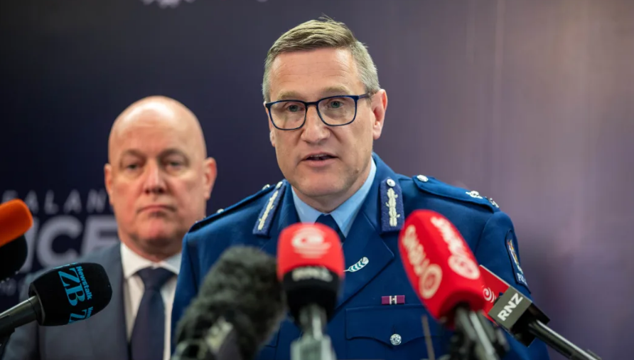 Deputy Commissioner Jevon McSkimming at a news conference with Prime Minister Christopher Luxon....