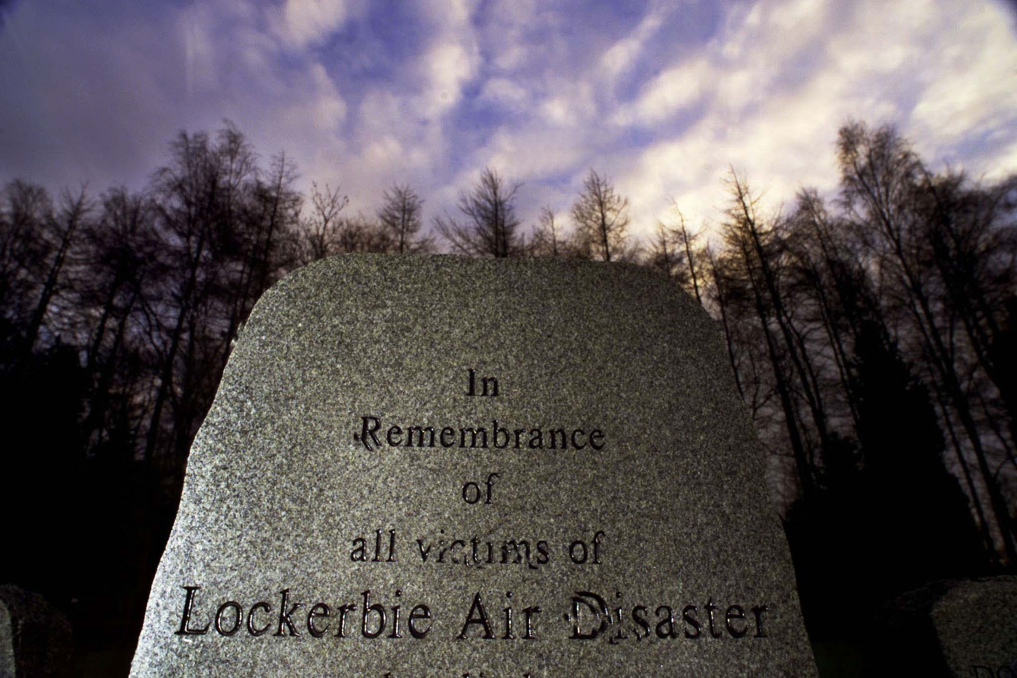 A memorial stone in the remembrance garden for the 270 people who died in the Lockerbie air...
