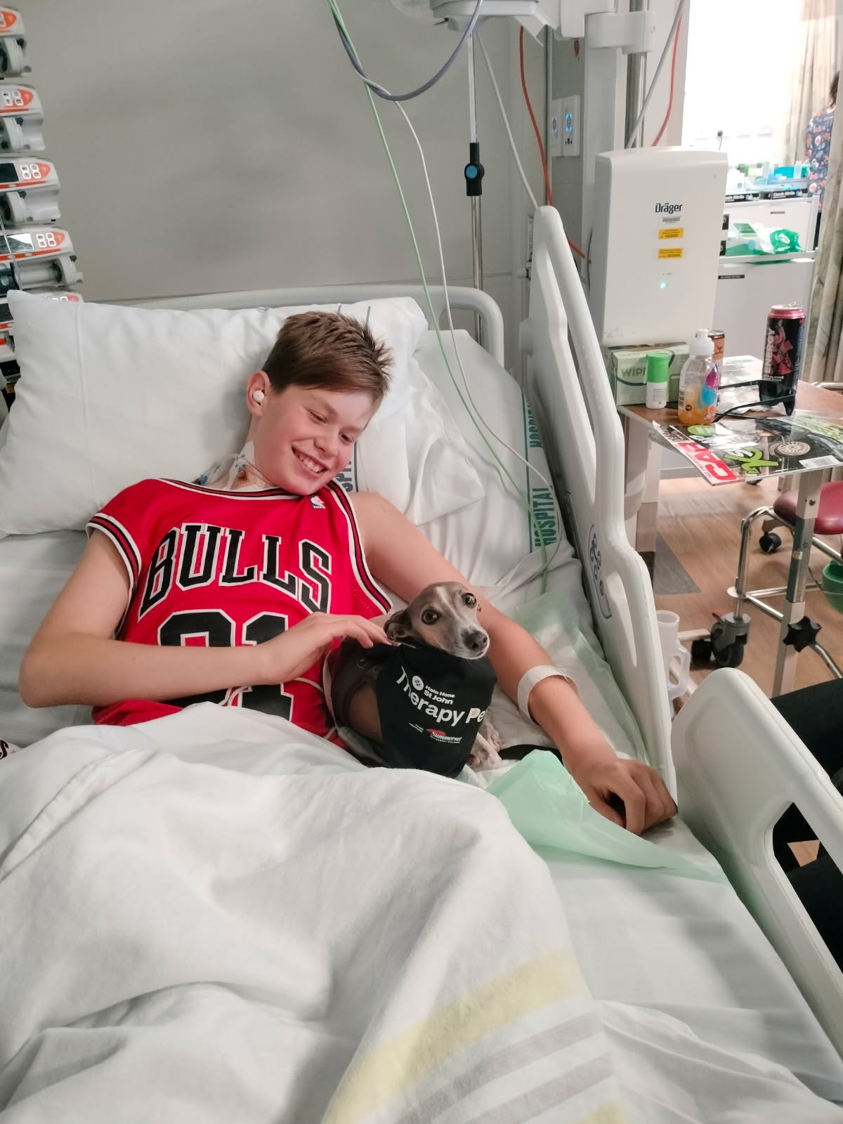 Aiden Cottrell at Starship Hospital during his recovery from a massive heart attack. Aiding Aiden...