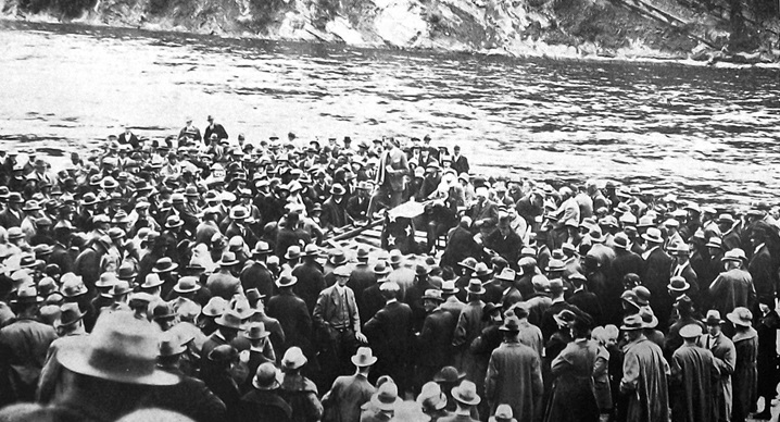 Public works minister Gordon Coates opens the Monowai power station. — Otago Witness, 12.5.1925