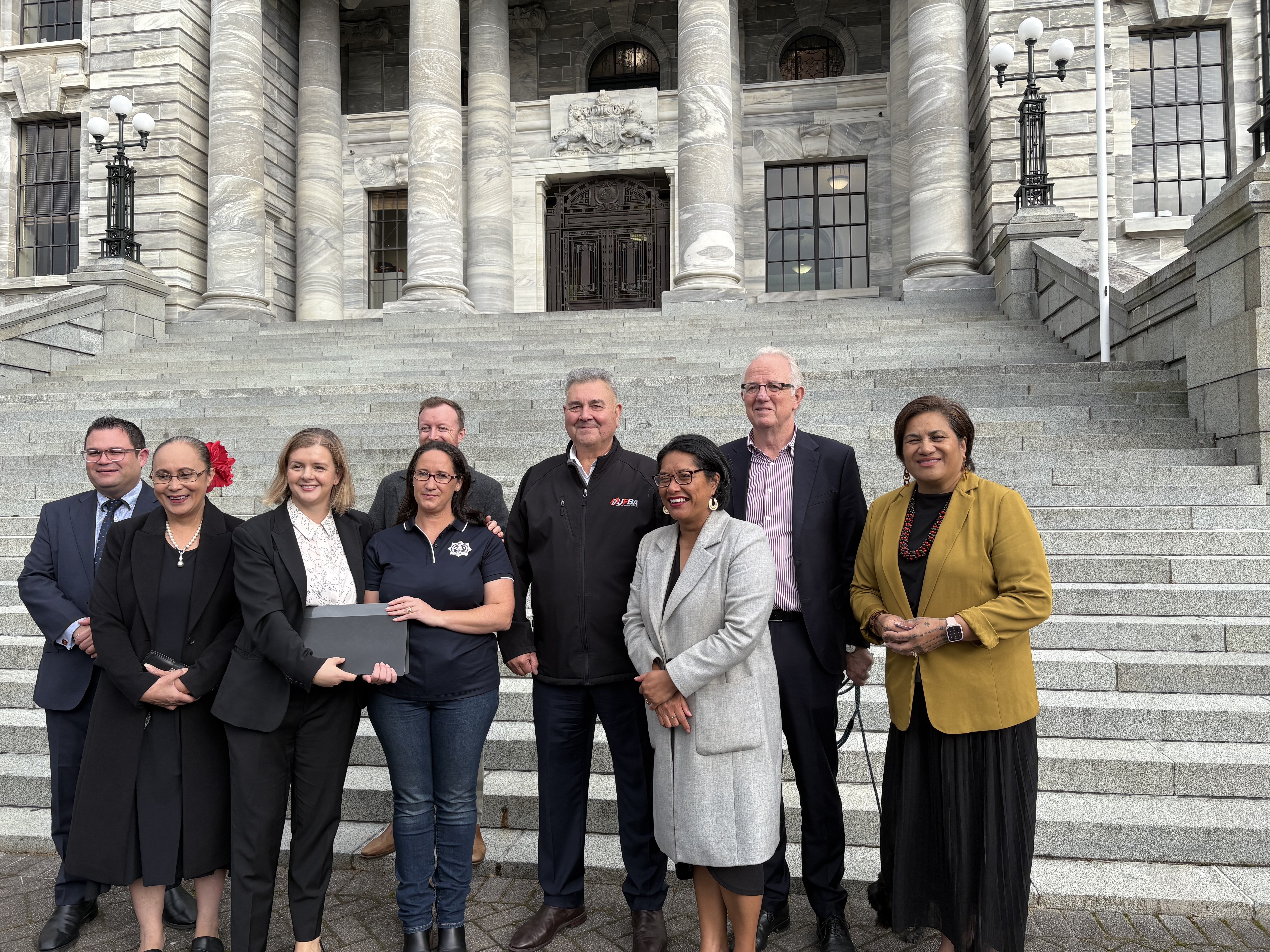 Pictured on the steps of Parliament in Wellington yesterday are (from left) Labour MPs Tangi...