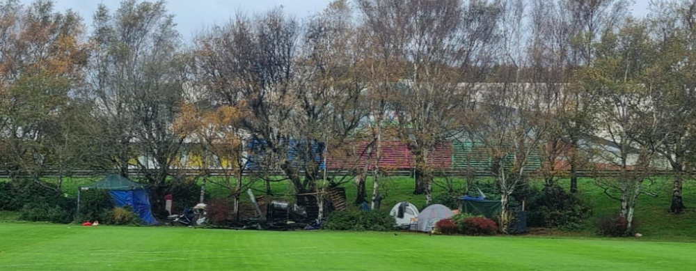 In Dunedin, a fire broke out at a homeless camp at The Oval earlier this month. Photo: RNZ
