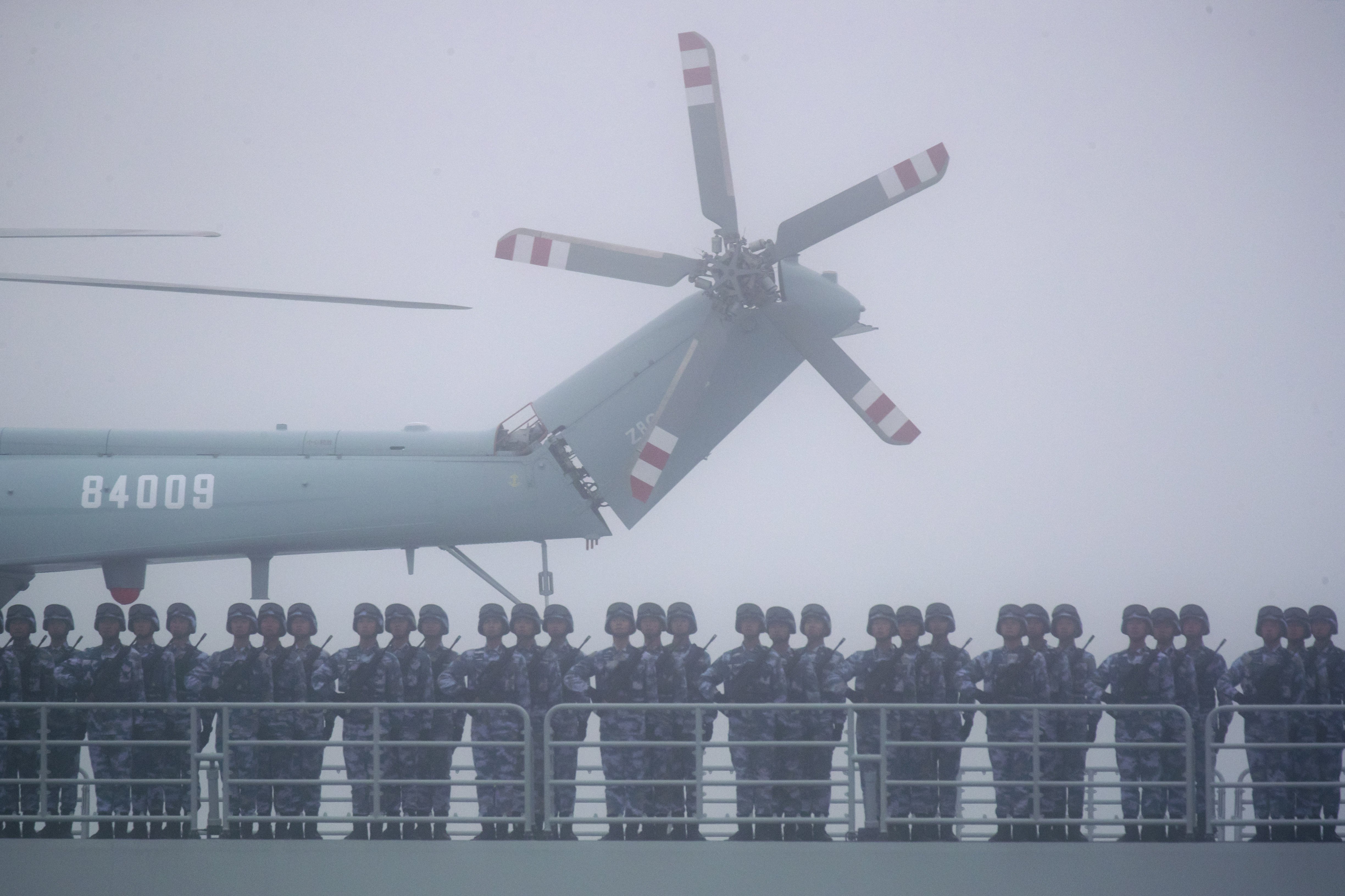 Chinese soldiers during a naval parade. PHOTO: AP
