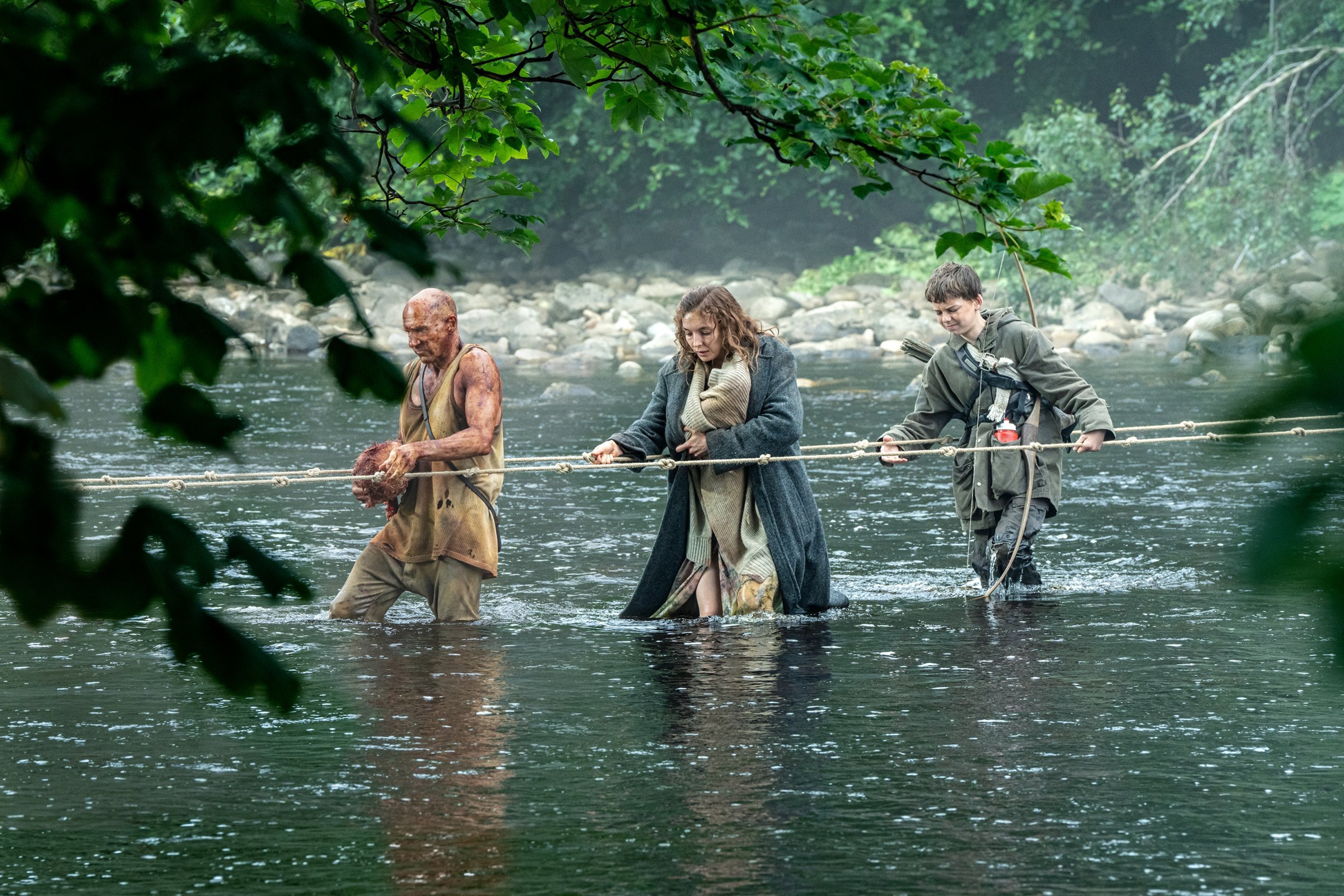 From left, Ralph Fiennes, Jodie Comer and Alfie Williams in 28 Years Later. PHOTOS: SONY PICTURES...